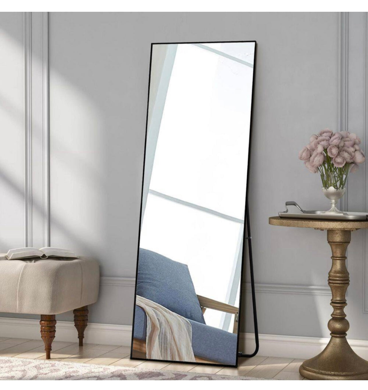 16 in. W x 59 in. H Modern Aluminum Alloy Framed Black Full-Length Floor Mirror Standing Mirror