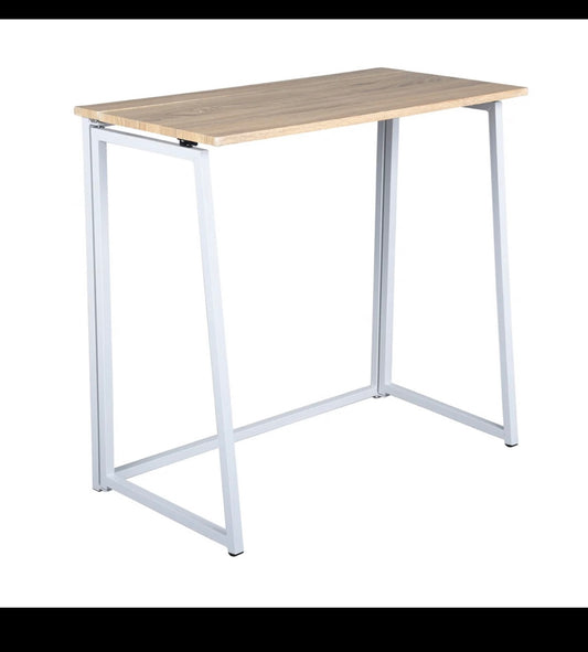 Folding desk/computer table in oak wood with white metal legs - ASCOLI OAK