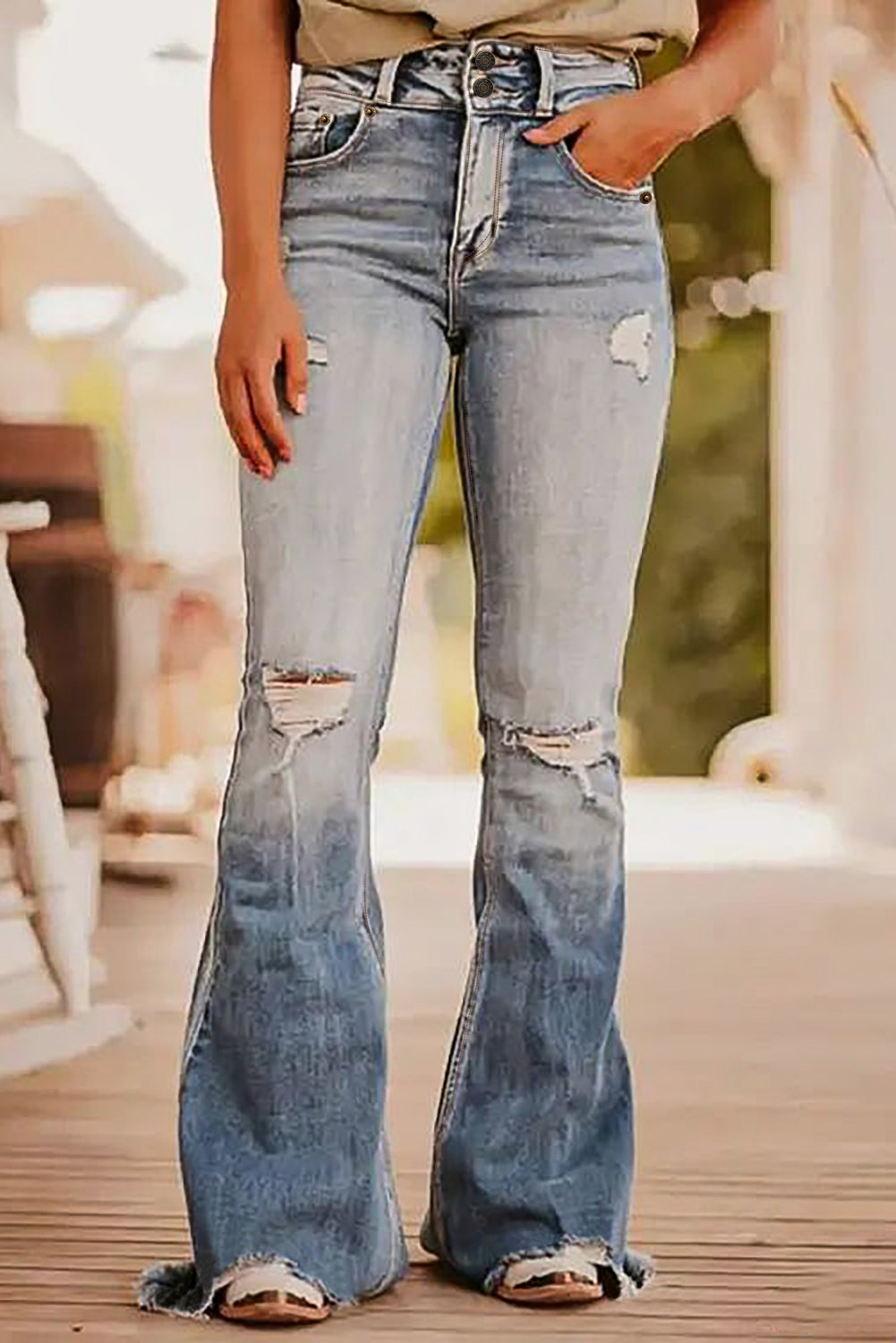 Distressed Raw Hem Bootcut Jeans