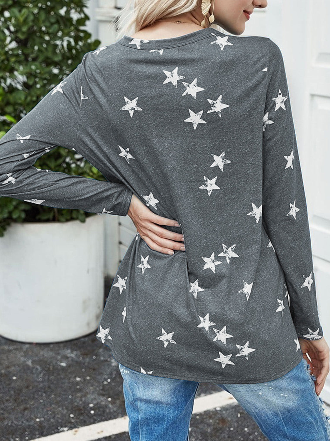 Cutout Round Neck Long Sleeve T-Shirt