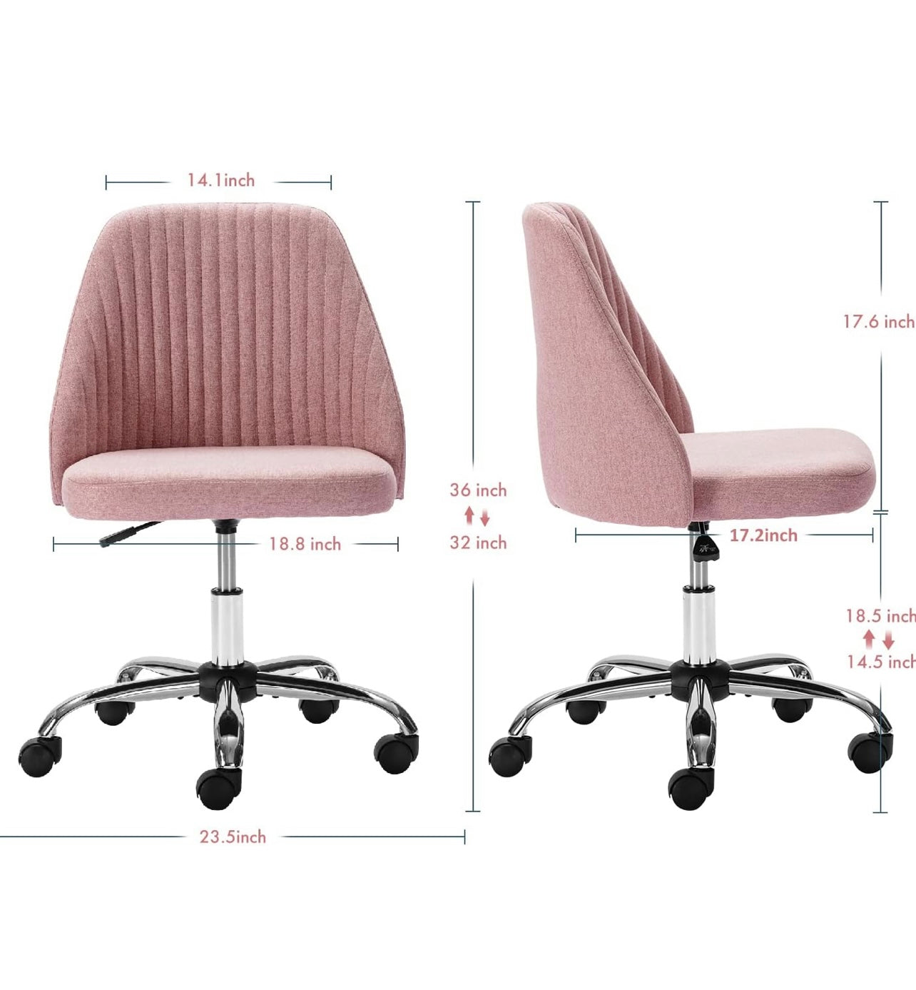 Home Office Chair, Mid-Back Armless Twill Fabric Adjustable Swivel Task Chair for Small Space, Living Room, Make-up, Studying