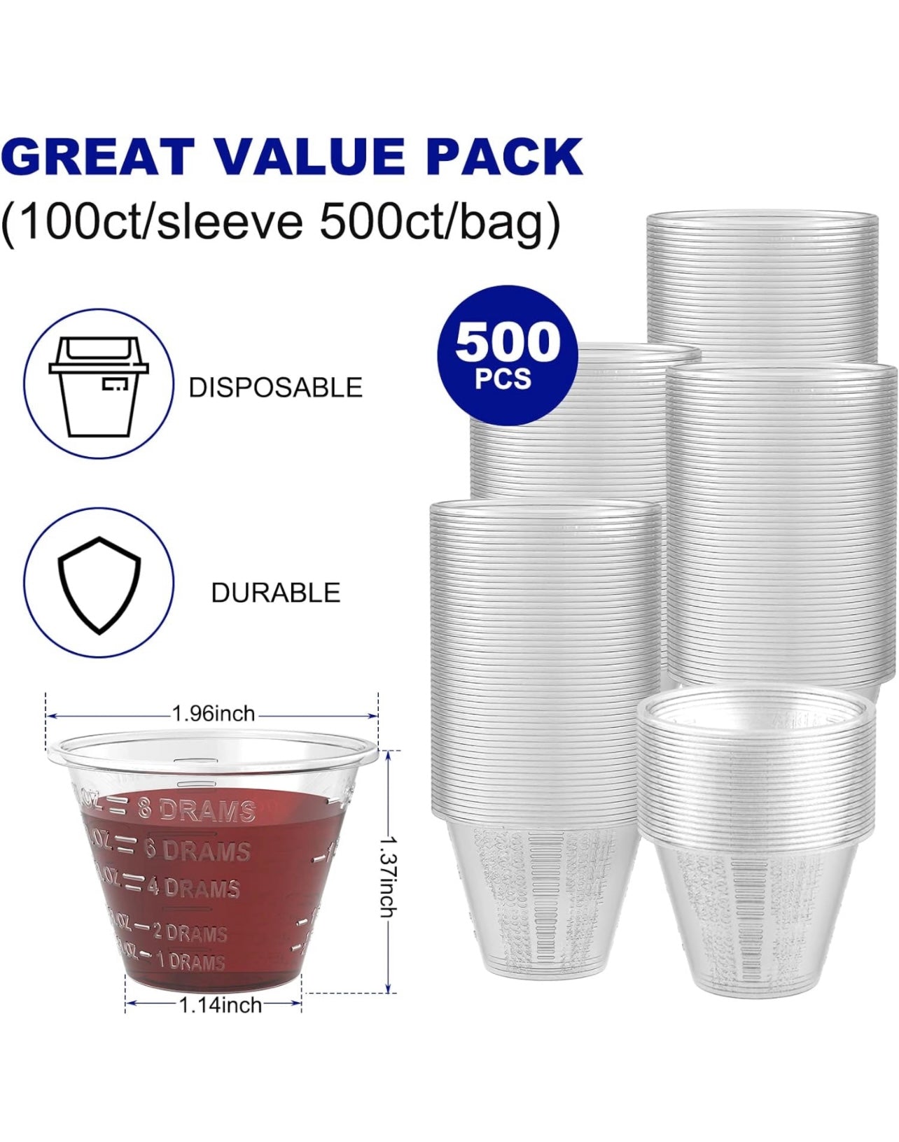 ReliMedPro Disposable Plastic Medicine Cups, Bulk Pack of 500, 1 OZ (30ml)