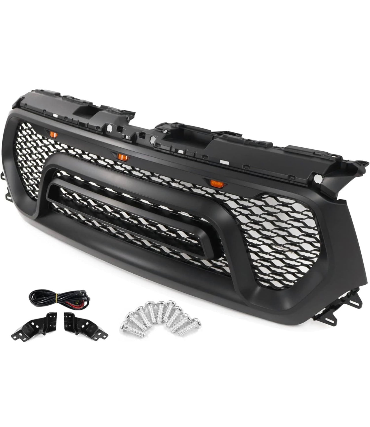 IKON MOTORSPORTS, Upper Grille Compatible With 2019-2023 Ram 1500, Matte Black ABS Rebel Style Front Bumper Hood Mesh Grill Shell with Signal Lights, 2020 2021 2022