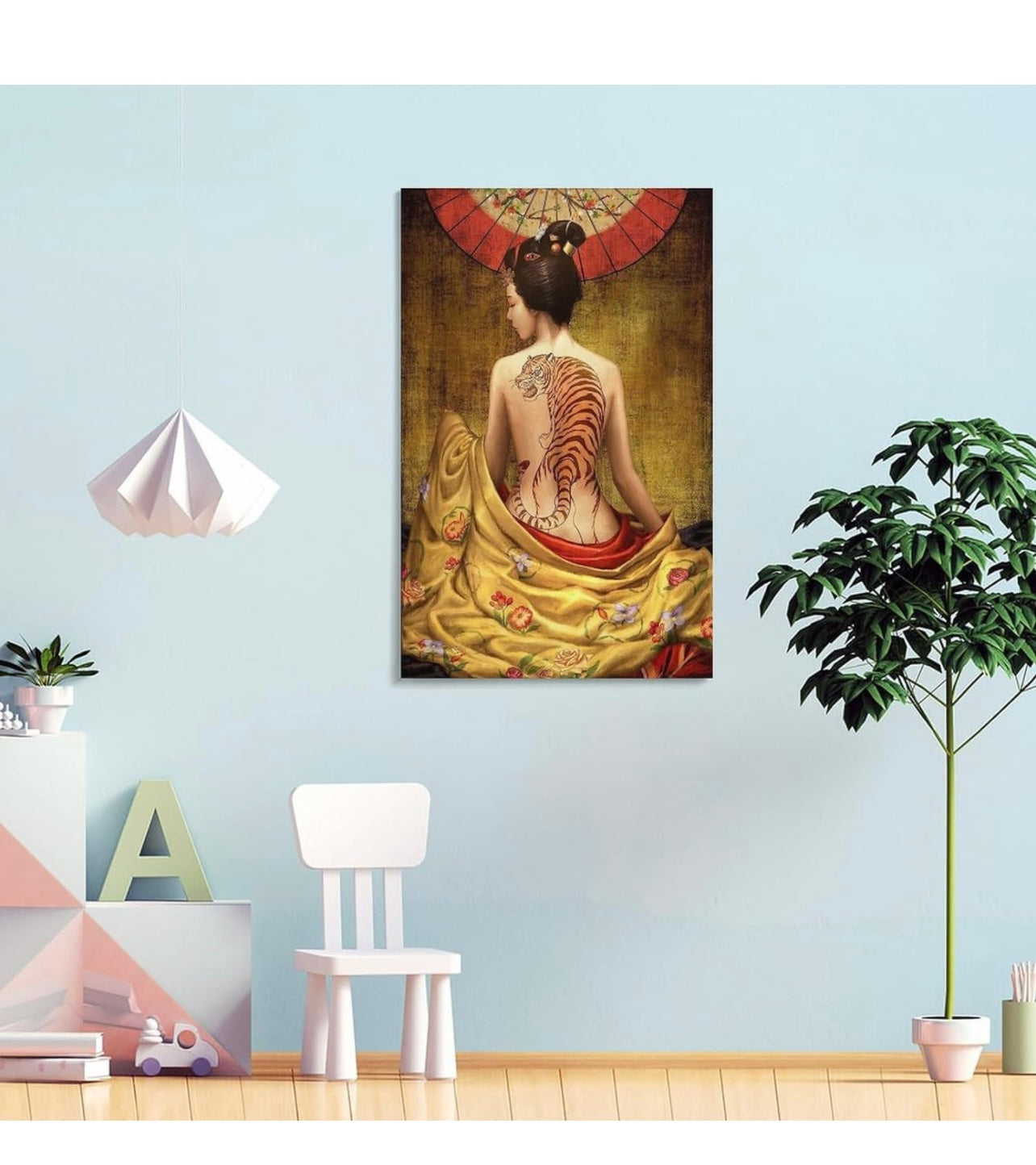 Japanese Woman Canvas Art Tiger Tattoo Painting Pictures Vintage Prints Canvas Wall Art Prints for Wall Decor Room Decor Bedroom Decor Gifts 24x36inch(60x90cm) Frame-Style