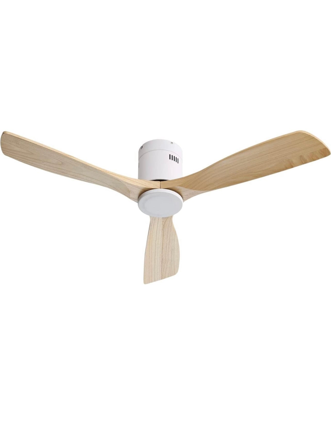 CACI Mall 52 Inch Low Profile Ceiling Fan No Light Wood Fan Blades Flush Mount Ceiling Fan Noiseless Reversible DC Motor Remote Control Without Light (White)