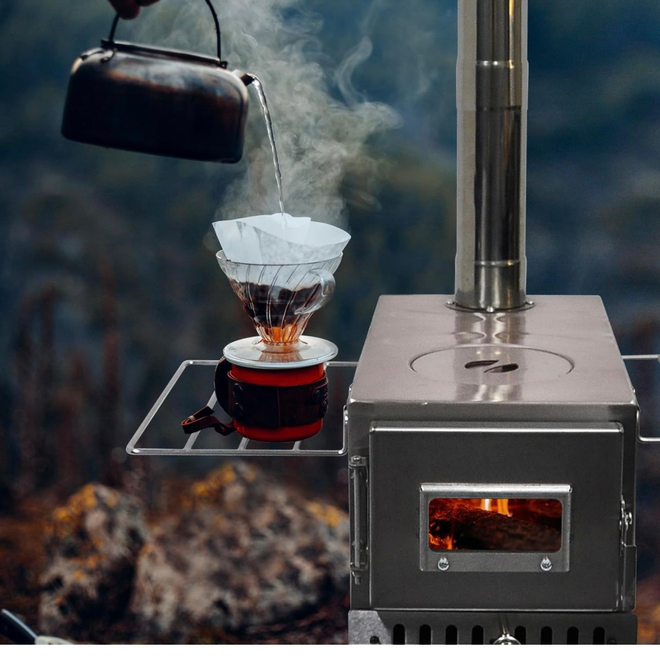 Outdoor Wood Burning Stove, Portable with Chimney Pipe for Cooking, Camping, Tent, Hiking, Fishing, Backpacking