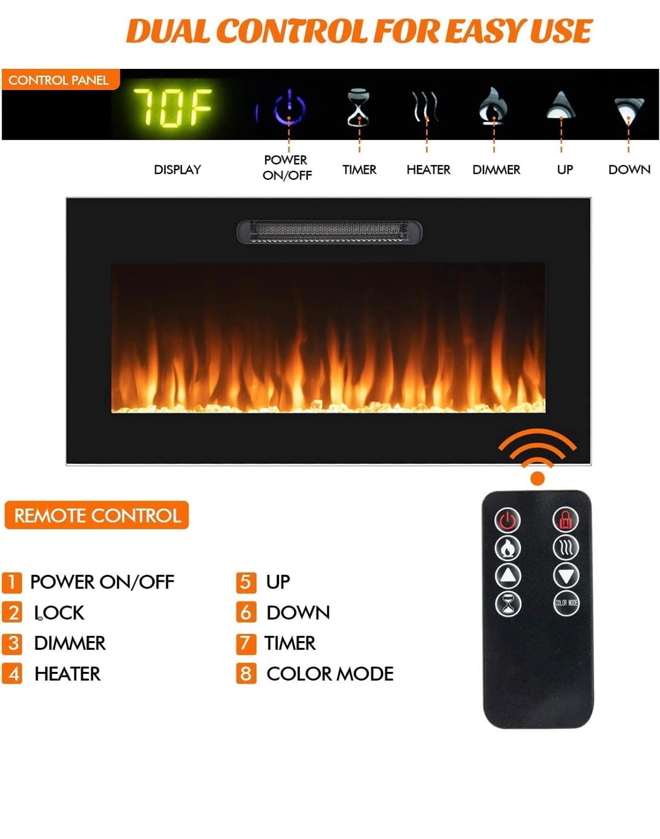 Vivo home 36inch mounted electric fire place NEW