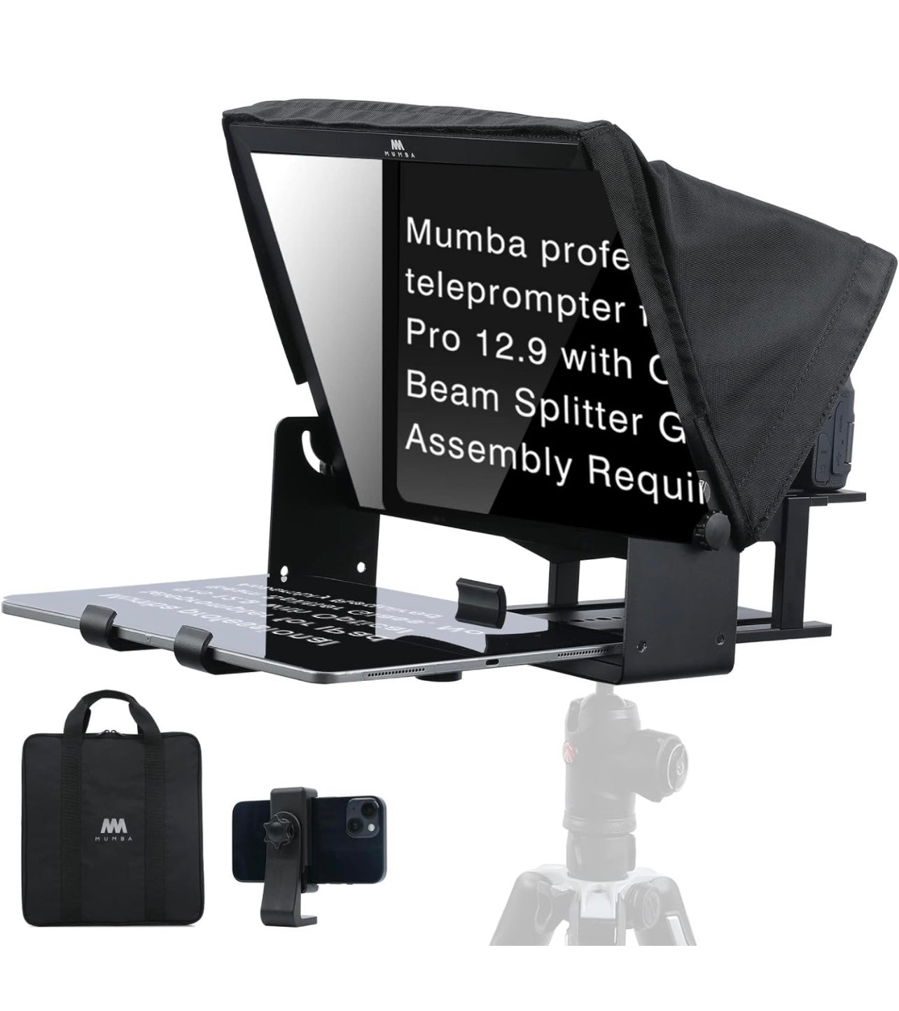 Mumba D15 Large Teleprompter for Camera, 15" Beam Splitter 70/30 Glass, No Assembly Required, All Aluminum Alloy Body with Waterproof Tote, Content Creator kit and Live Streaming Equipment