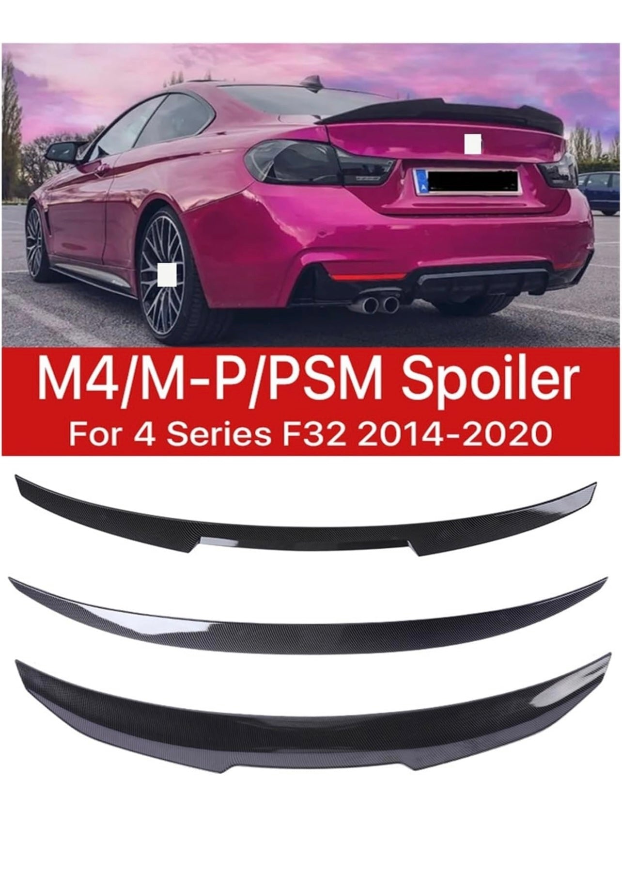 Carbon Fiber Rear Bumper Lip Roof Trunk PSM M4 Style Spoiler Kit Wing Tail Compatible for 4 Series F32 F33 F36 2014-2020 Gloss Black Rear Roof Spoiler (Color : F32 Carbon PSM)