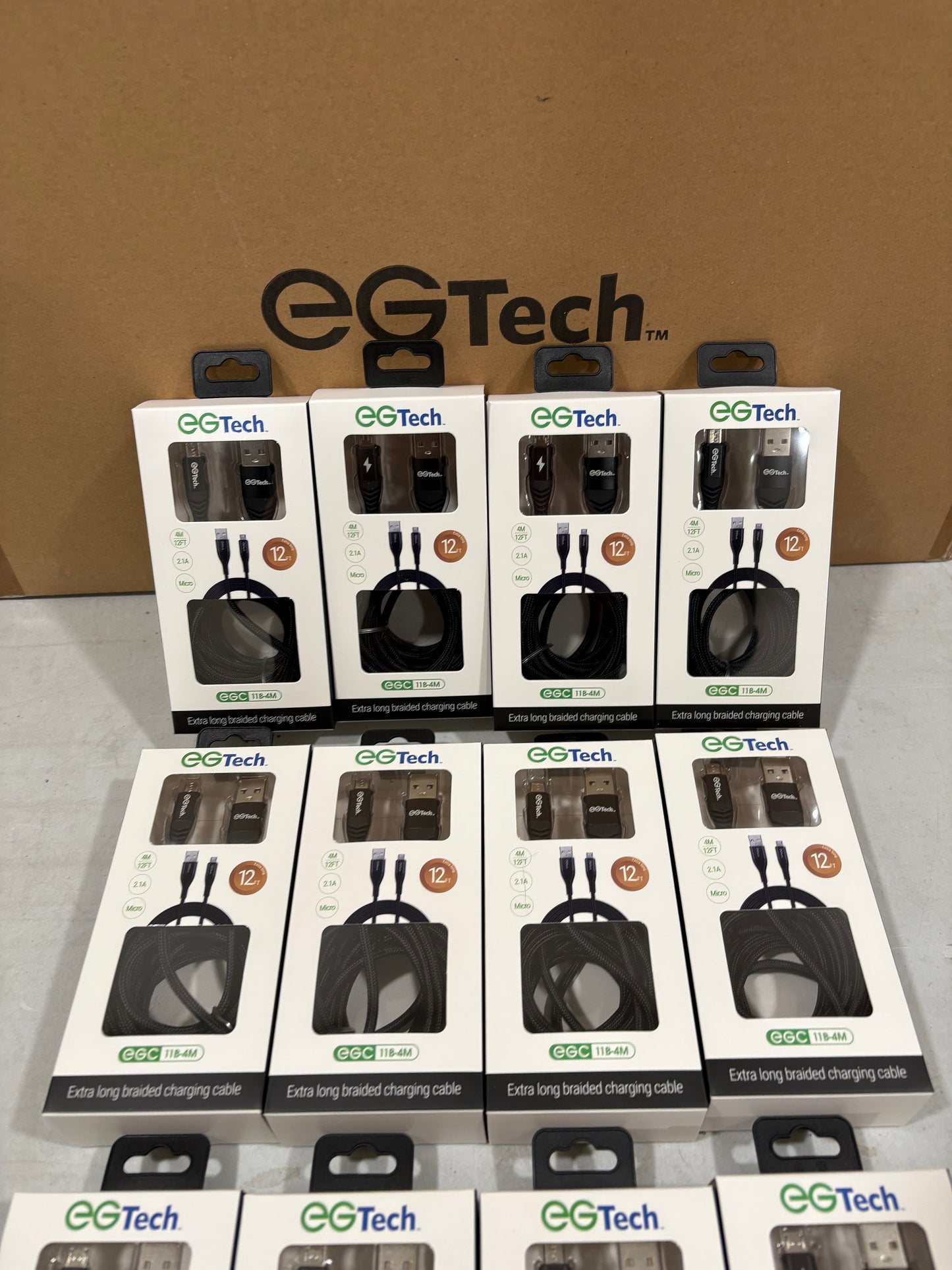 EG Tech android micro Extra long braided charging cable wholesale case of 72 units