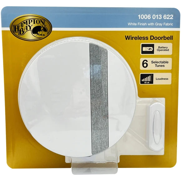 Hampton Bay Wireless Doorbell in White with Gray Fabric in PDQ Display 6 piece case pack