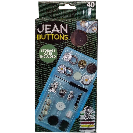 40 Pack Jean Buttons Replacement Kit with Tool in Plastic Case lot of 8 units